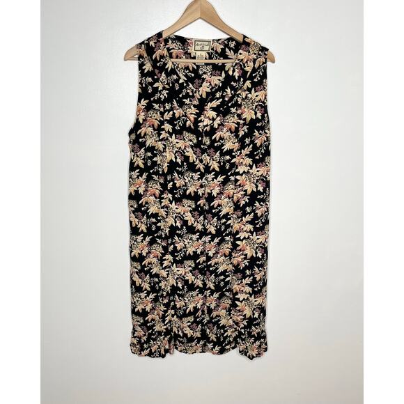 Vintage April Cornell Women Midi Dress Medium Black Floral Tie Back Button Front - Picture 2 of 9